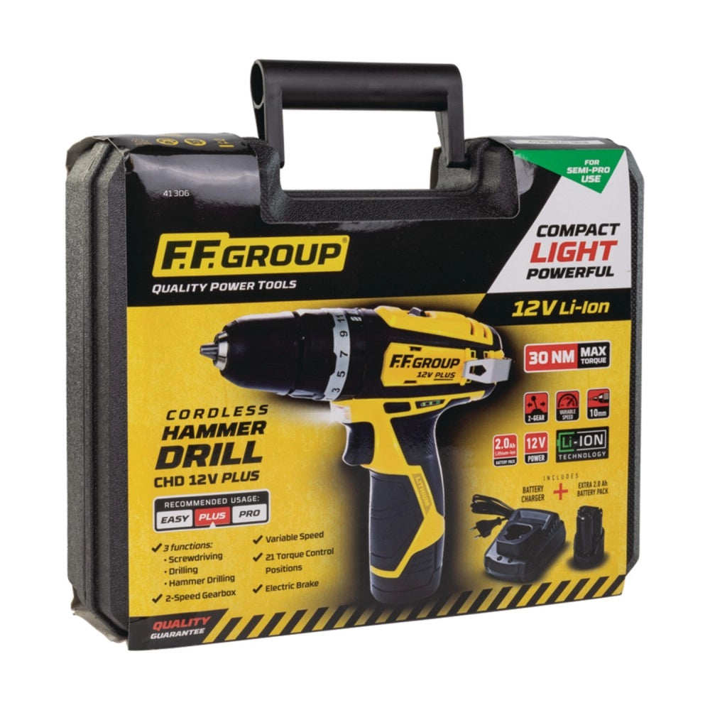 Ff group chd 12v plus trapano avvitatore con percussione con 2 batterie uso semi professionale