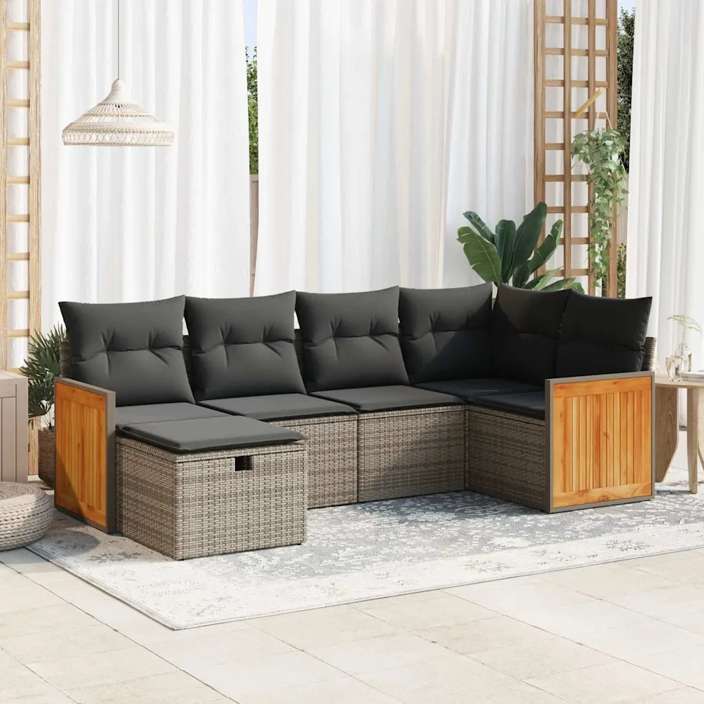 Set Divano da Giardino 6 pz con Cuscini Grigio in Polyrattan 3326029