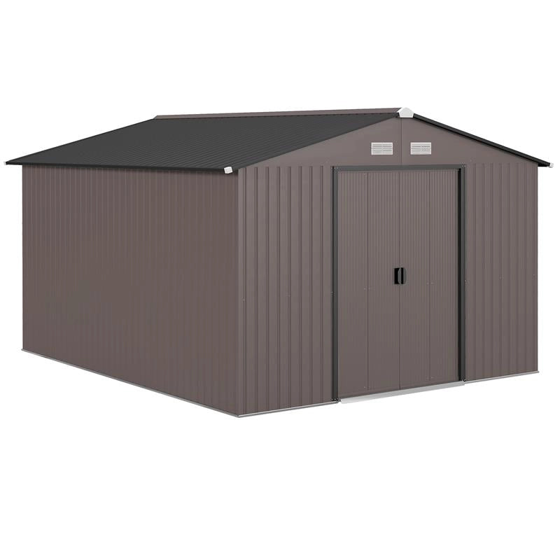 CASETTA DA GIARDINO CON 2 PORTE SCORREVOLI E 4 PRESE D'ARIA IN ACCIAIO, 322X277X192 CM, MARRONE