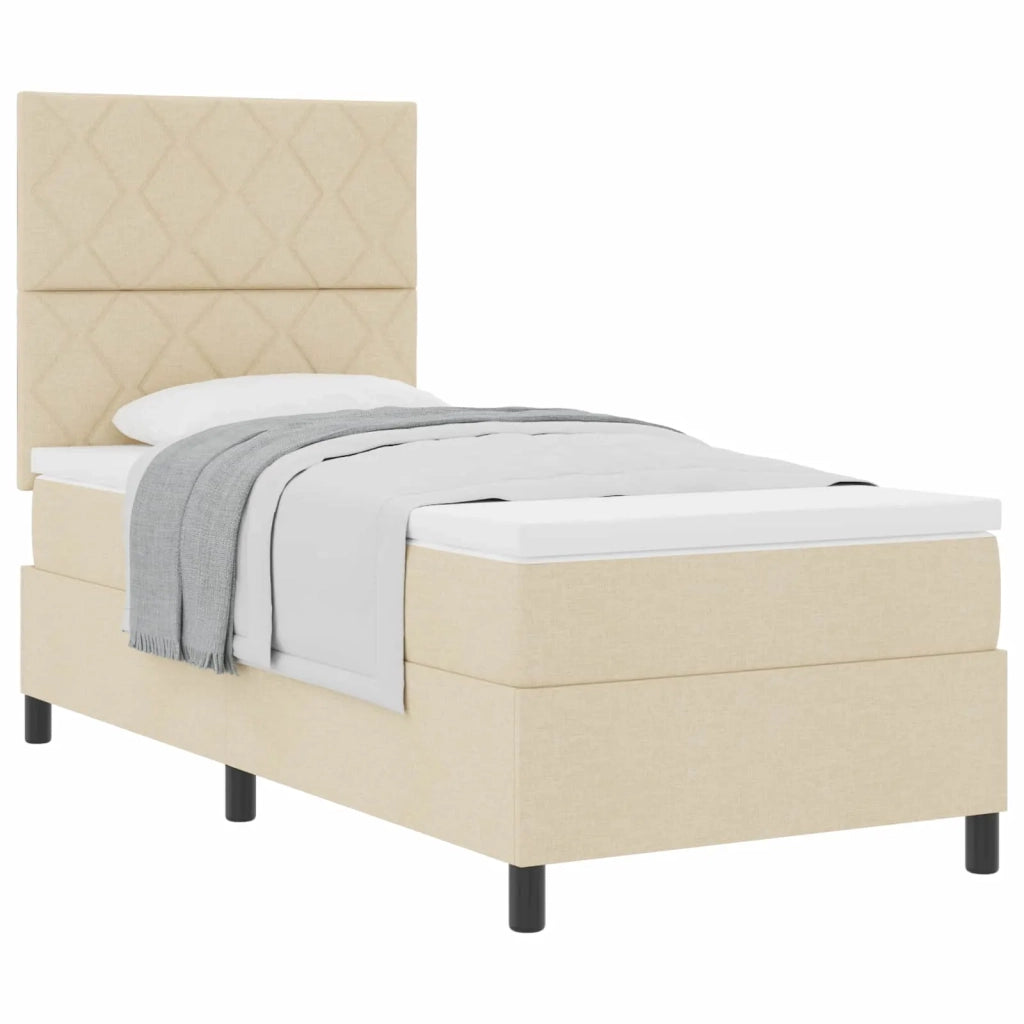 Letto a molle con testiera Crema 90 x 190 cm Tessuto 3339432