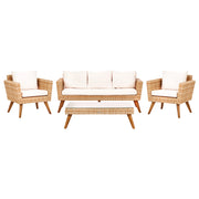 Set giardino in rattan bianco crema composto da divano 3 posti 2 poltrone tavolino esterno elegante