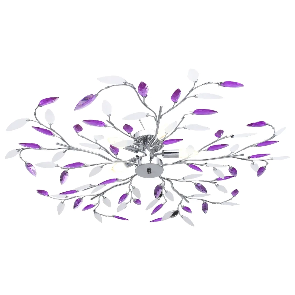Lampadario Foglie e Bracci in Cristallo Acrilico 5 E14 Viola CFW6911730