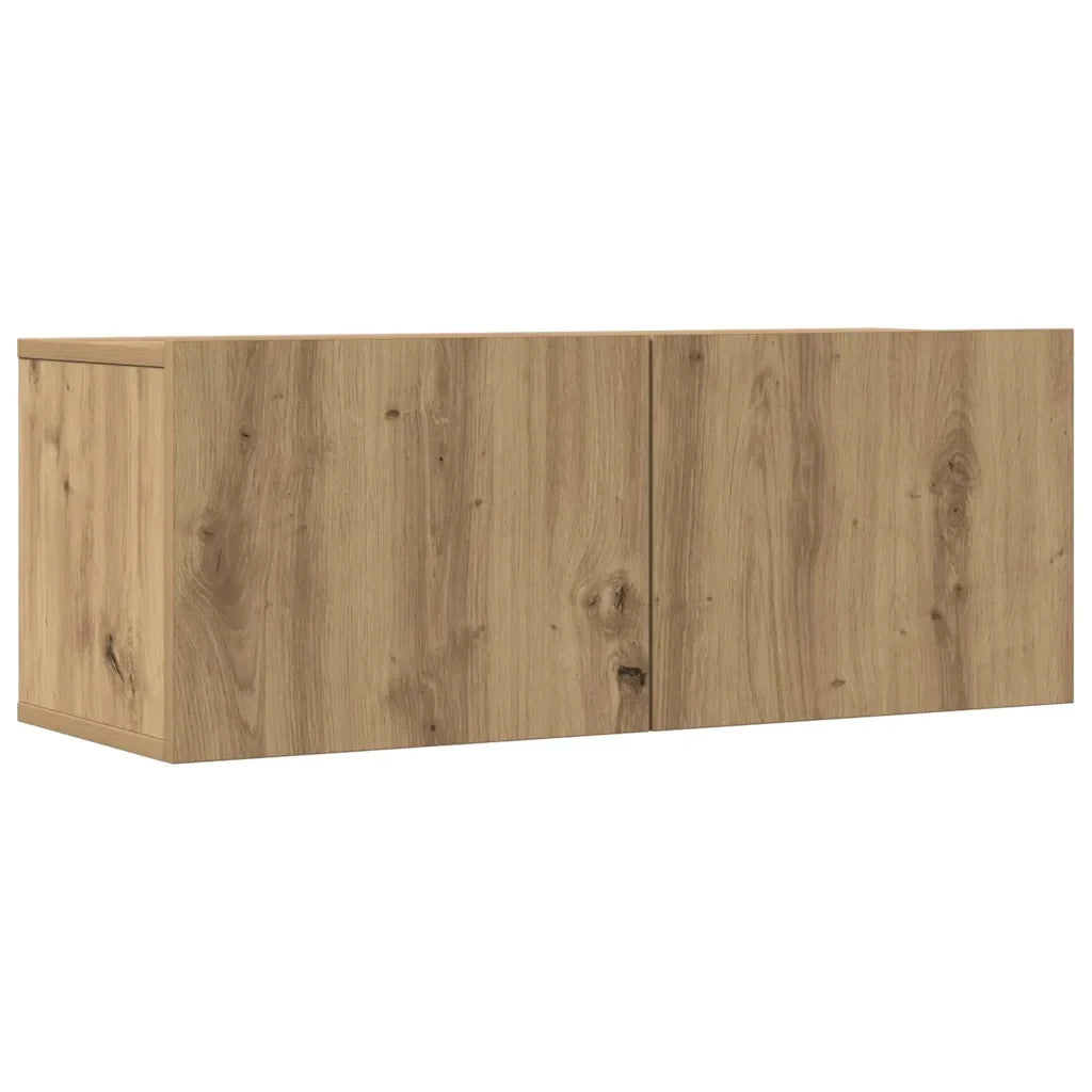 Set di 2 moderni e pratici mobili porta TV a parete 80 x 30 x 30 cm realizzati in legno di rovere composito finitura artigianale 02_0051005