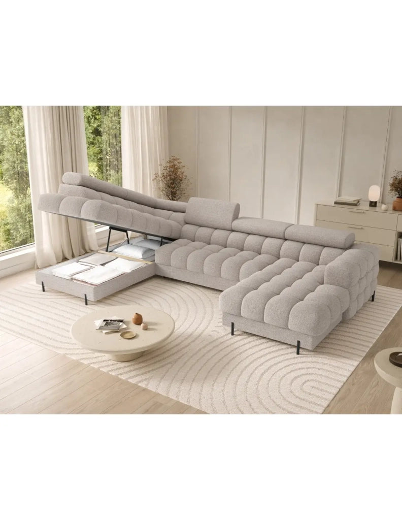 Divano panoramico convertibile Beige chiaro angolo sinistro FERARIA 358x93x202cm