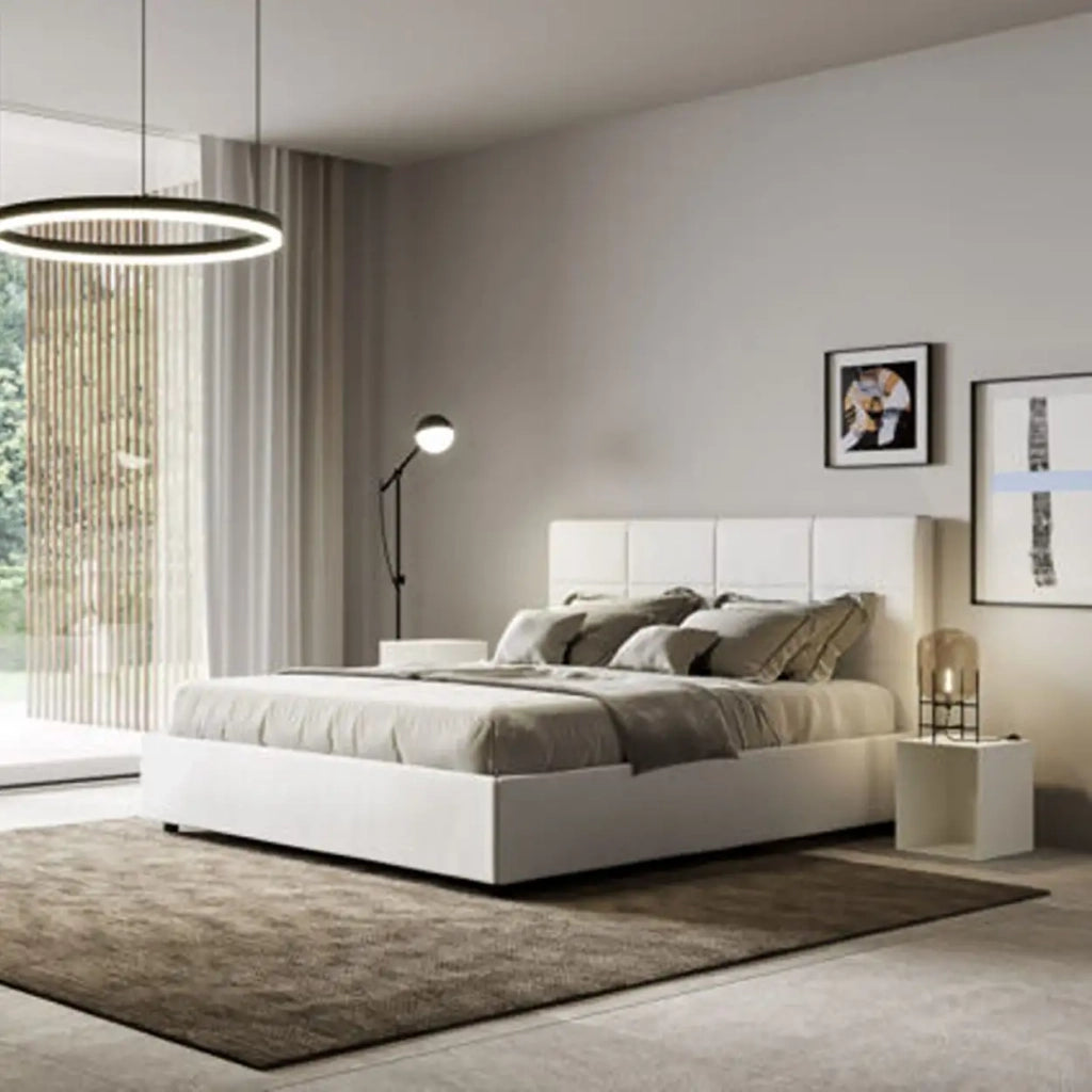 Letto matrimoniale con rete imbottito 160x200 similpelle bianco Mika