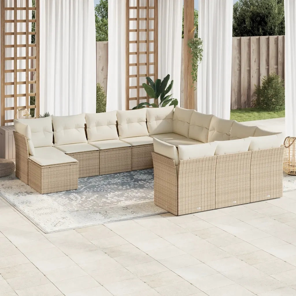 Set Divani da Giardino 12 pz con Cuscini Beige in Polyrattan