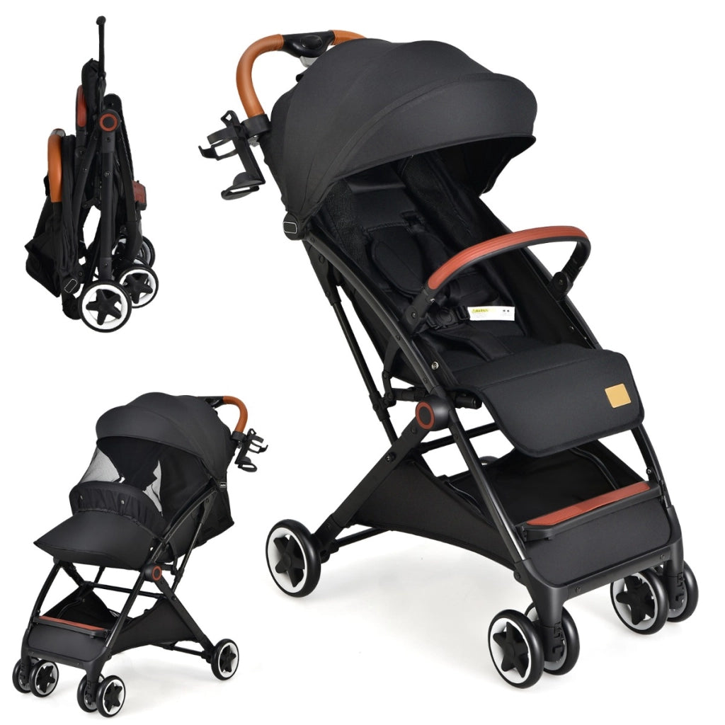 Passeggino leggero per bambini con capottina reclinabil schienale regolabile, Passeggino da viaggioe pieghevole Nero-Passeggini per bimbi