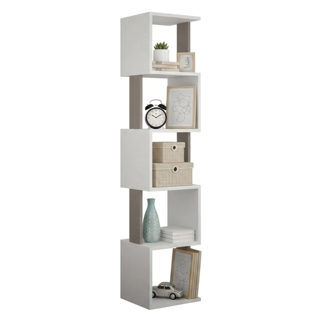 Libreria Nada, Scaffale da ufficio, Mobile portalibri, Biblioteca, 35x30h161 cm, Bianco e Tortora