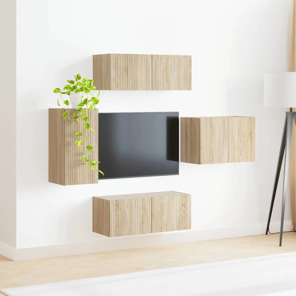 Set di Mobiletto da TV a Parete 4 pcs Rovere Sonoma