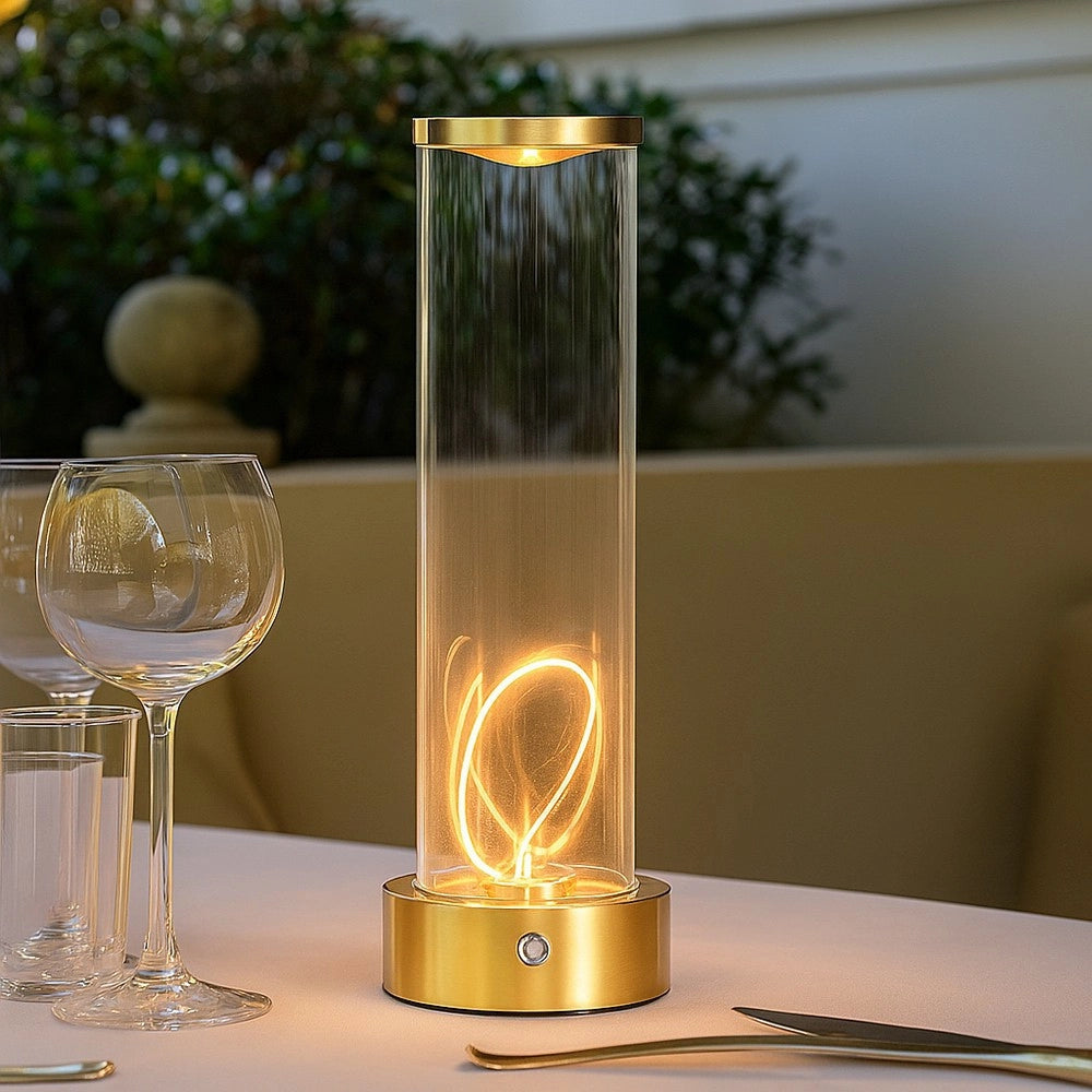 Trade Shop - Lampada Da Tavolo Scrivania Led 3w Filamento Flessibile Magnetico Lume Ricaricabile D39 - Oro
