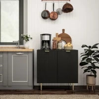 Credenza da cucina con 2 ante, ripiano regolabile e piedi metallici rialzati 80 x 40 x 80 cm Nero