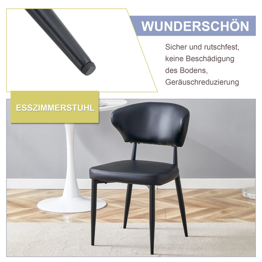 Sedia da Pranzo Set da 2 con Schienale Ergonomico Curvo e Gambe Antiscivolo in PU e Metallo Nero