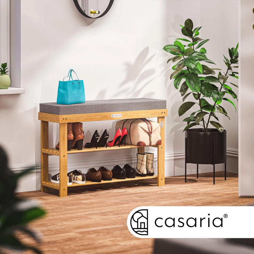 ® Scarpiera con Seduta 90x30x48cm in Legno d'Acacia Certificata FSC® Cuscino 5 cm Portascarpe Panca per Scarpe