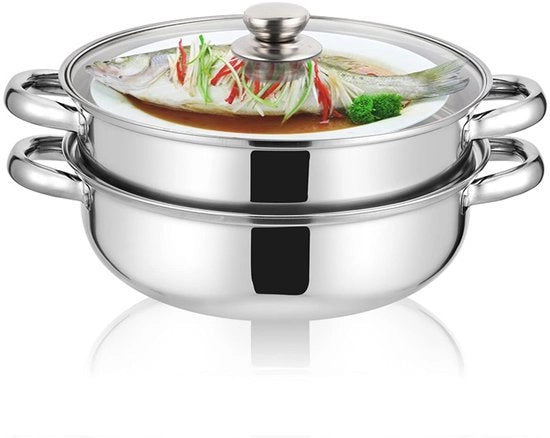 Pentola a vapore in acciaio inossidabile - Pialla a vapore - Accessori da cucina - Cucina e casa - Maniglia ergonomico - Coperchio in vetro resistentee