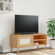 Mobile TV-Credenza per TV-Console TV SENJA Aspetto Rattan Marrone 106x40x49 Massello Pino