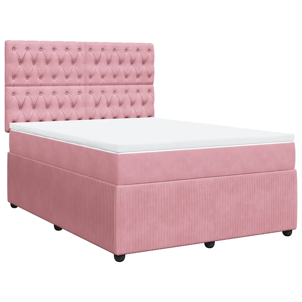 Giroletto a Molle con Materasso Rosa 140x190 cm in Velluto 3294645