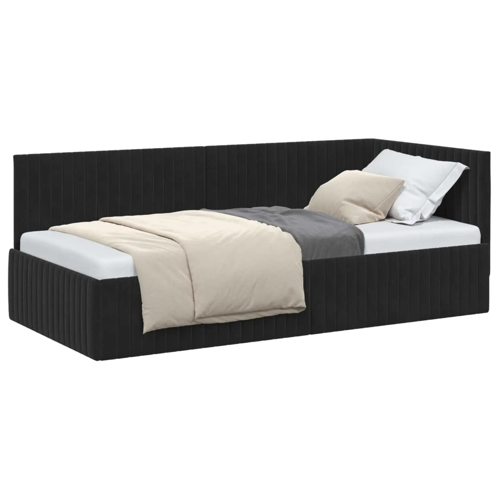 Cornice del letto ad angolo Nero 90 cm x 200 cm Velluto