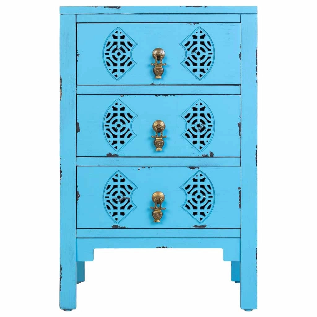 Mesita de madera con 3 cajones azul 45x36x70
