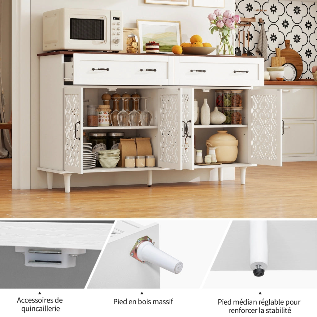 Credenza con 4 ante; 2 cassetti e ripiani regolabili - bianco - 150×40×90.3 cm