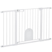 EasyComfort Cancelletto per Cani Estensibile con Porta a Chiusura Automatica, in Metallo e ABS, 75-131x76 cm, Bianco