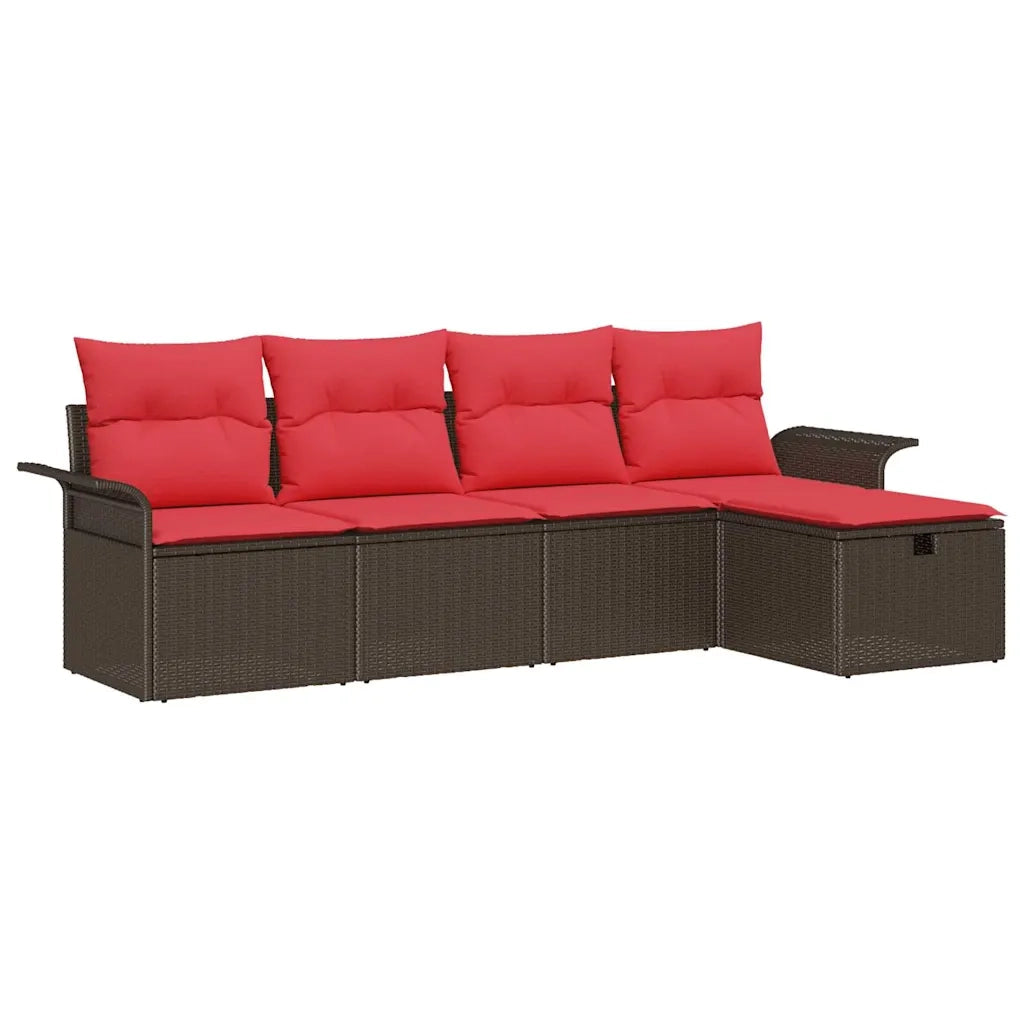 Set Divano da Giardino 5 pz | Set Salotto da Giardino Marrone e Rosso polyrattan