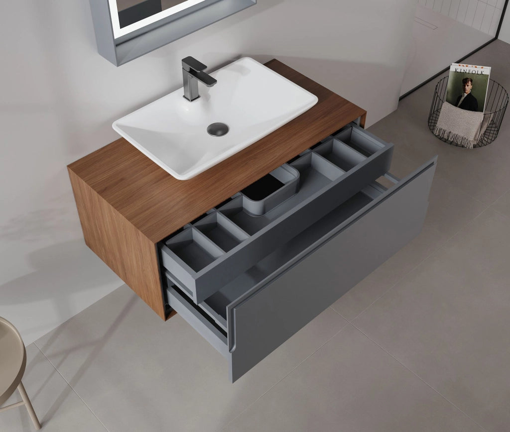 Mobile lavabo "Craft 100" - 100 x 50 x 40 cm - Noce / Antracite
