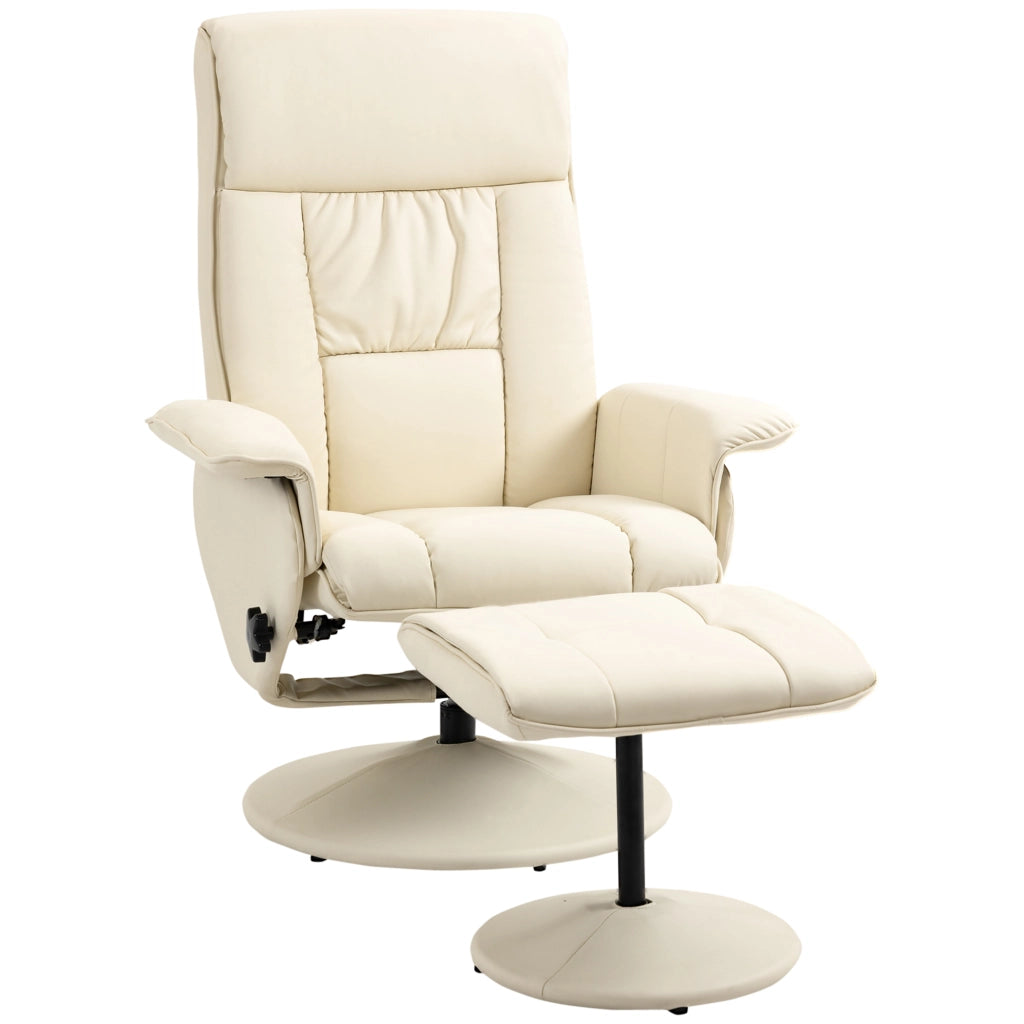 EasyComfort Poltrona Relax Reclinabile fino 135° con Seduta Girevole e Pouf Poggiapiedi, 78x84x110cm, Crema