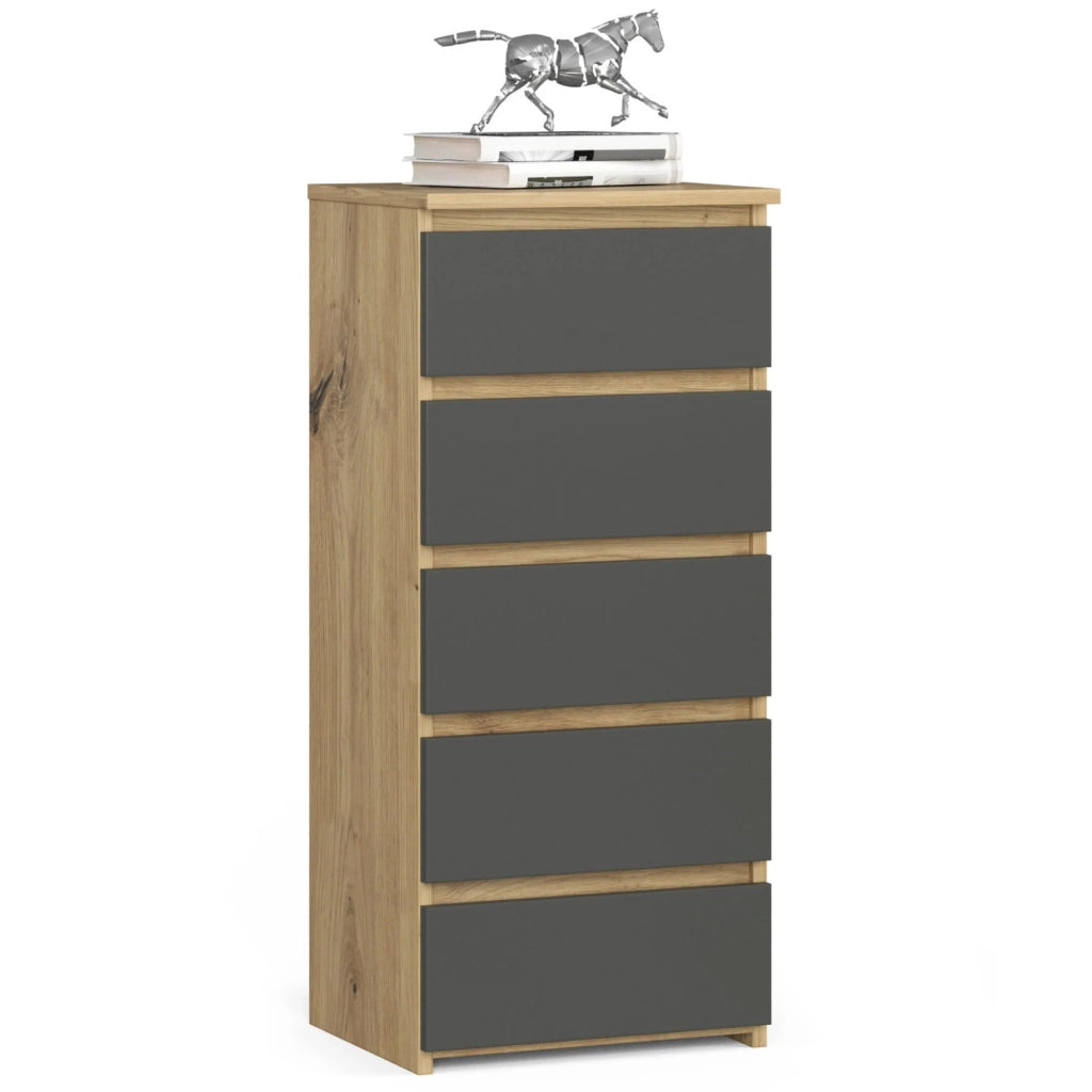 Cassettiera AKORD CL5 Cassettiera Quercia Artisan 40 cm 5 cassetti inserto frontale Grigia Grafite 40x35x92 cm