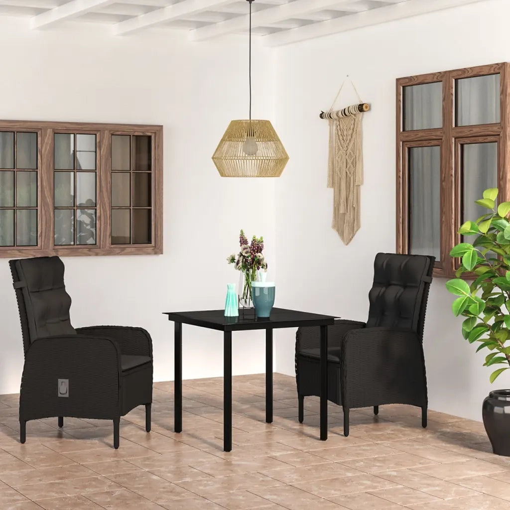 Set da Pranzo da Giardino 3 pz con Cuscini Nero 3099353