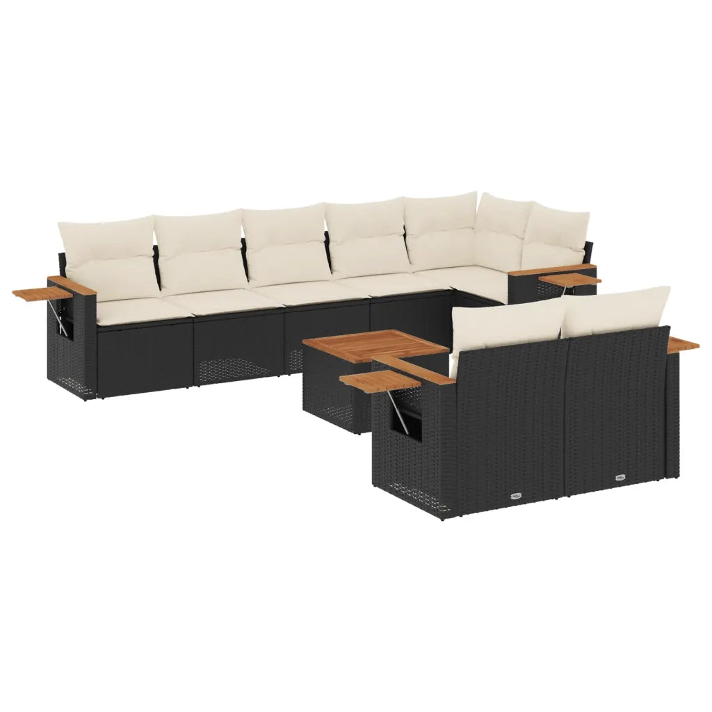 Set Divani da Giardino 9 pz con Cuscini Nero in Polyrattancod mxl 88311