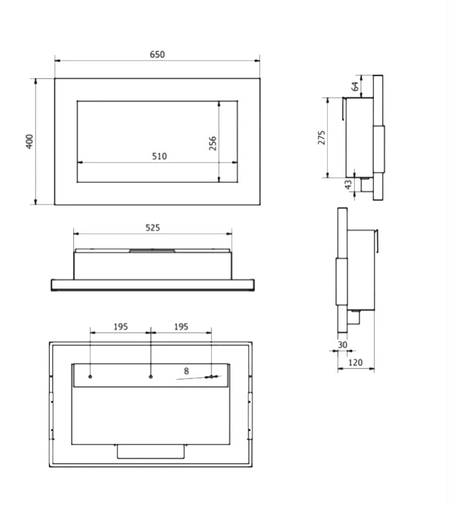 Camino a Bioetanolo da Parete 65x12x40 cm in Acciaio Inox Nero