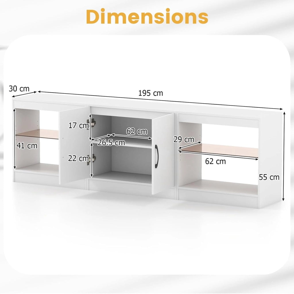Mobile per TV liberamente combinabile, basso modulare, TV Board con illuminazione a LED, Mobile TV con ripiani aperti, TV per TV fino a 85 pollici, Mobile TV Lowboard 195 x 30 x 55 cm