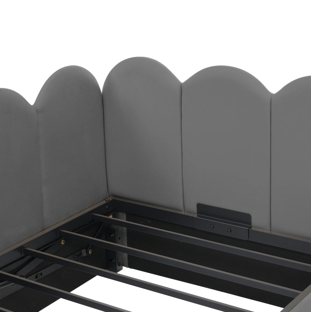Letto a giorno 90x200 cm con contenitore idraulico; velluto grigio