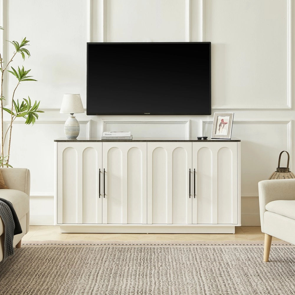 Credenza con 4 Ante e Cassetti ¨C MINIMAL ¨C Bianco e Nero, 160 cm, Soggiorno