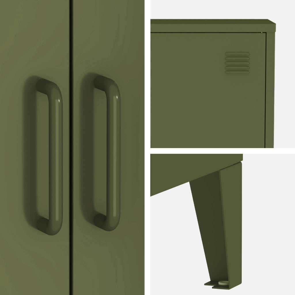 Set di 2 armadietti in metallo, 2 ante, verde kaki