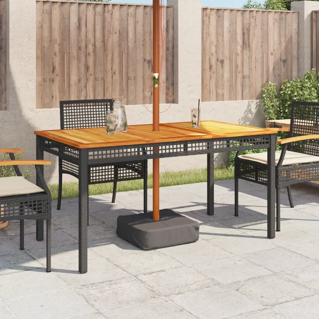 Tavolo da Giardino Nero 140x80x75 cm Polyrattan e Legno Acacia 366276