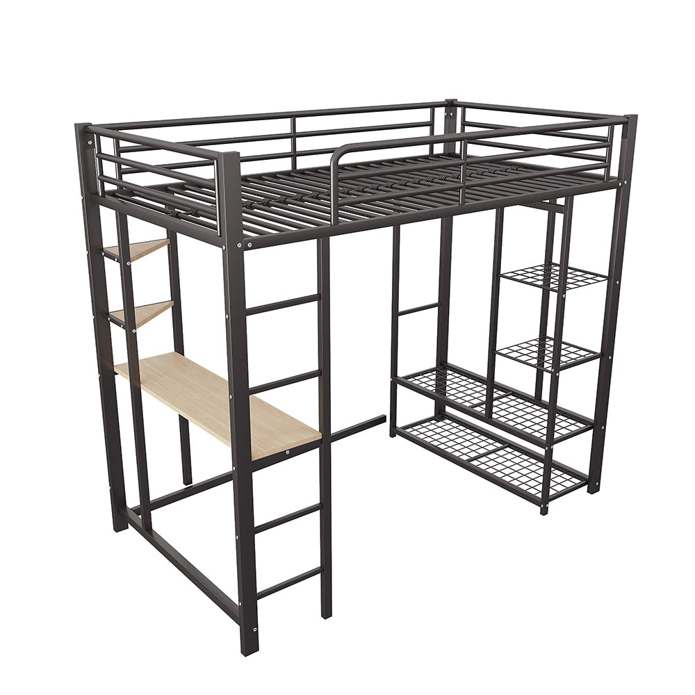 Letto a Castello Bambini – Xylo – 90x200cm Nero, con Scala, Tavolo Sospeso, Scomparti Ripostiglio