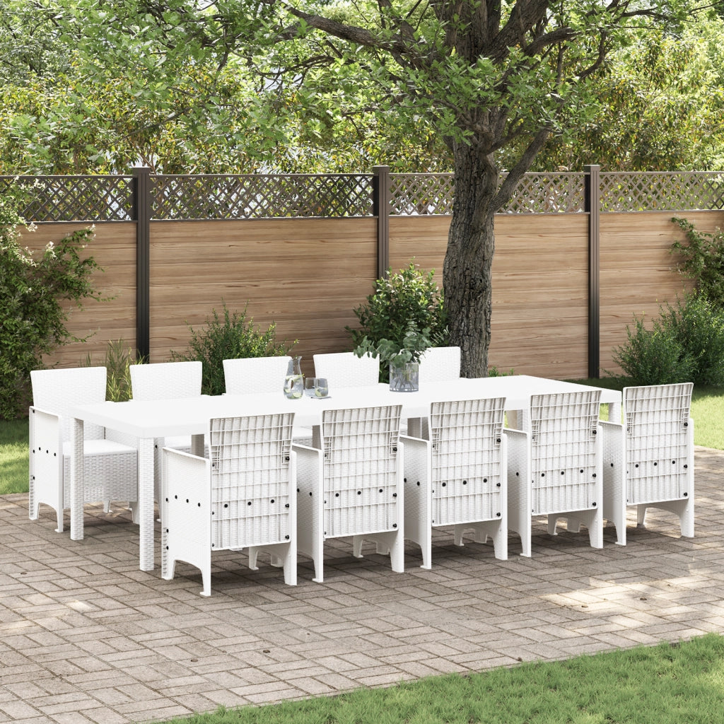 Set da Pranzo per Giardino da 11 Pezzi in Rattan Bianco