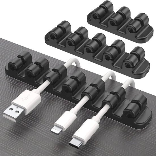 Clip di fissaggio self-adesiva in silicone migliorata - 3 pezzi, per un utilizzo duraturo dei cavi USB di ricarica (nero)