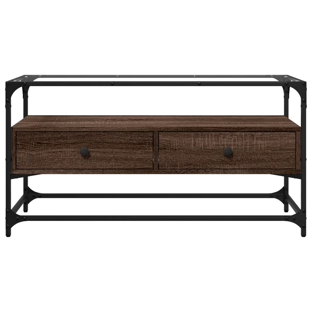 Mobile TV Piano Vetro Rovere Marrone 98x35x51 Legno Multistrato 846068