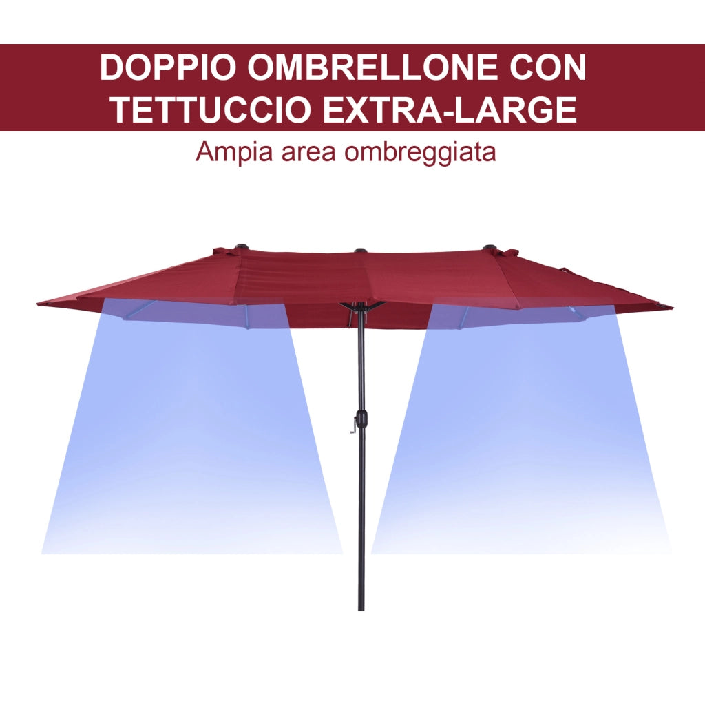 Ombrellone da Giardino Doppio ¨C zephmum ¨C Acciaio, Poliestere, 455x265x238cm, Rosso