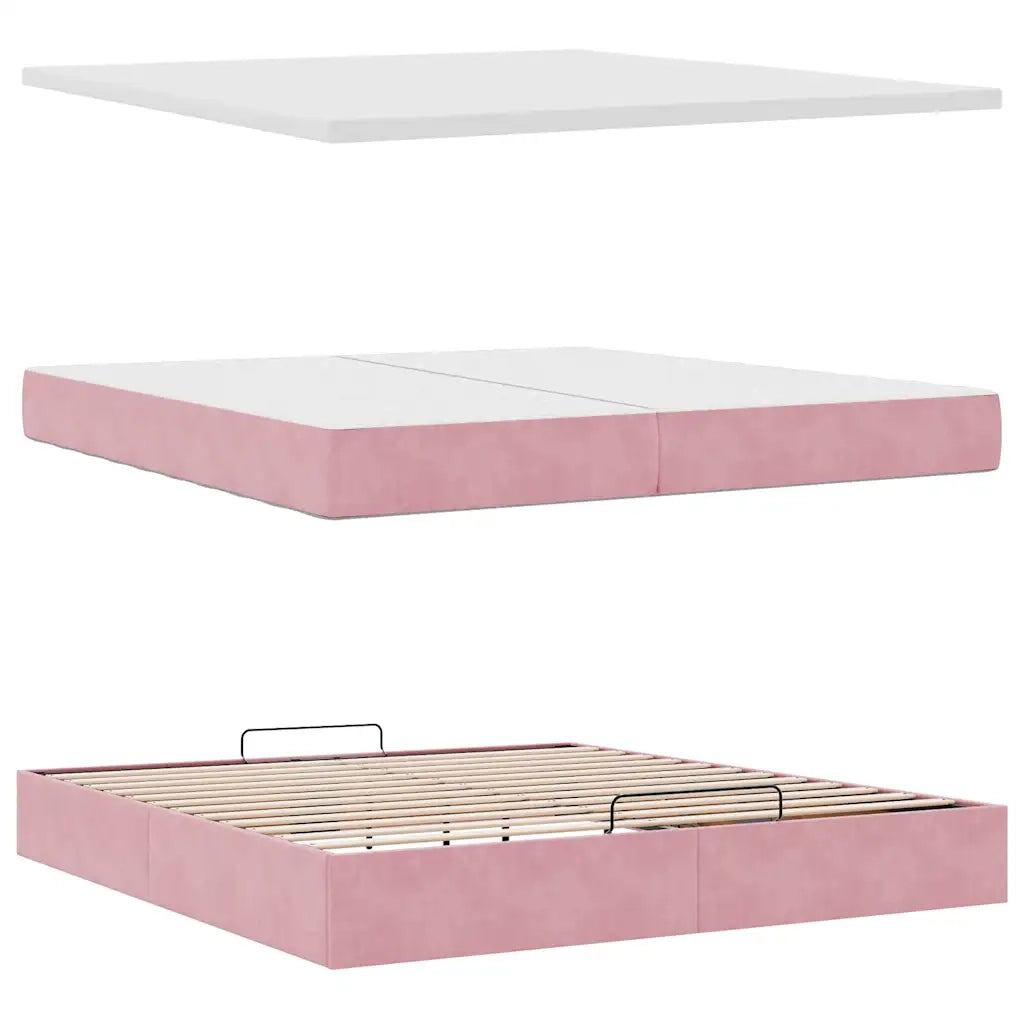 Struttura Letto Pouf con Materasso Rosa 200x200 cm Velluto 3311872