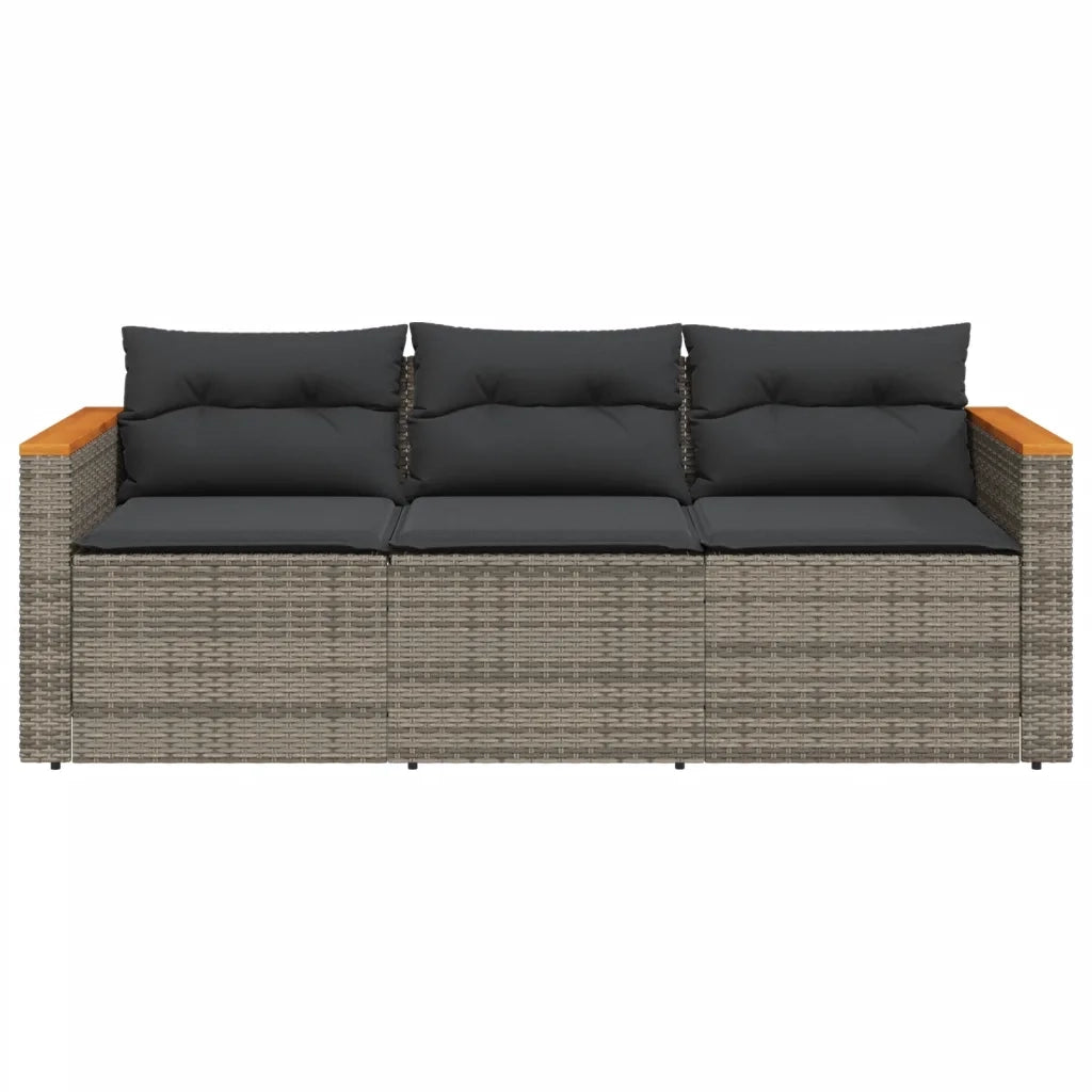 Divano da Giardino con Cuscini 3 Posti Grigio in Polyrattan 365830