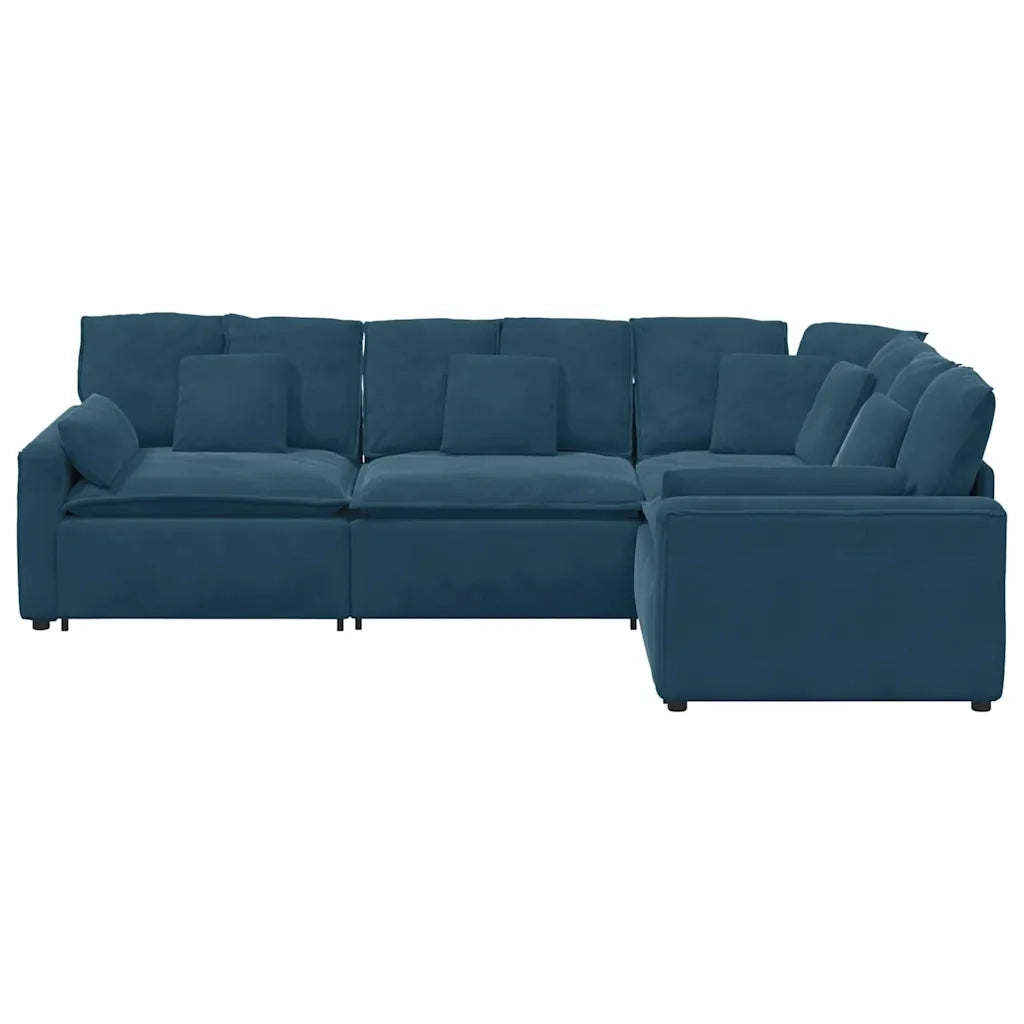 Divano Modulare con Cuscini in Velluto Blu 3321158