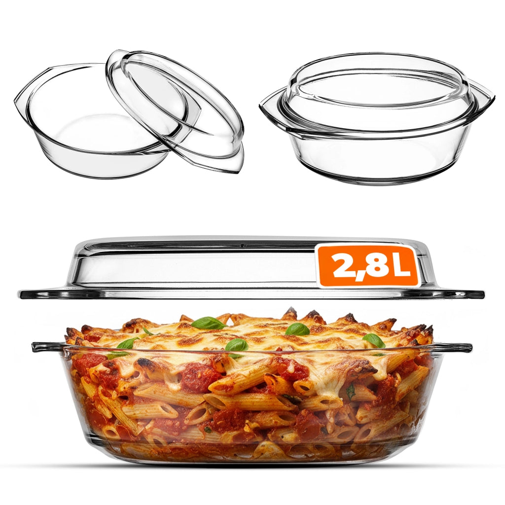 Teglia da forno rotonda in vetro KADAX da 2,8 litri con coperchio