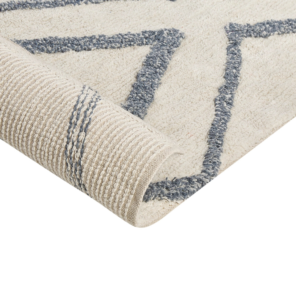 Tappeto in cotone bianco e blu motivo a geometrico 160 x 230 cm camera da letto soggiorno ingresso