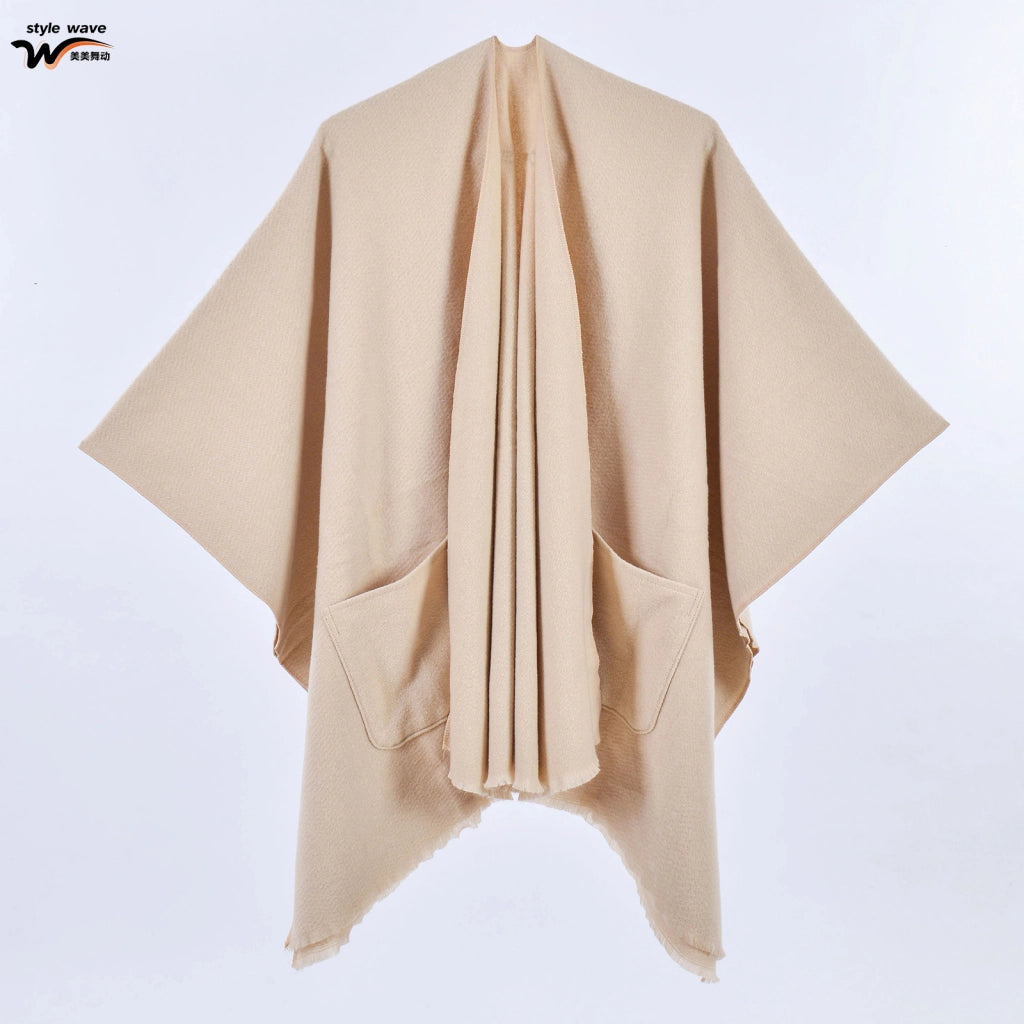 Sciarpa da donna, elegante mantello con cintura diagonale monocromatica