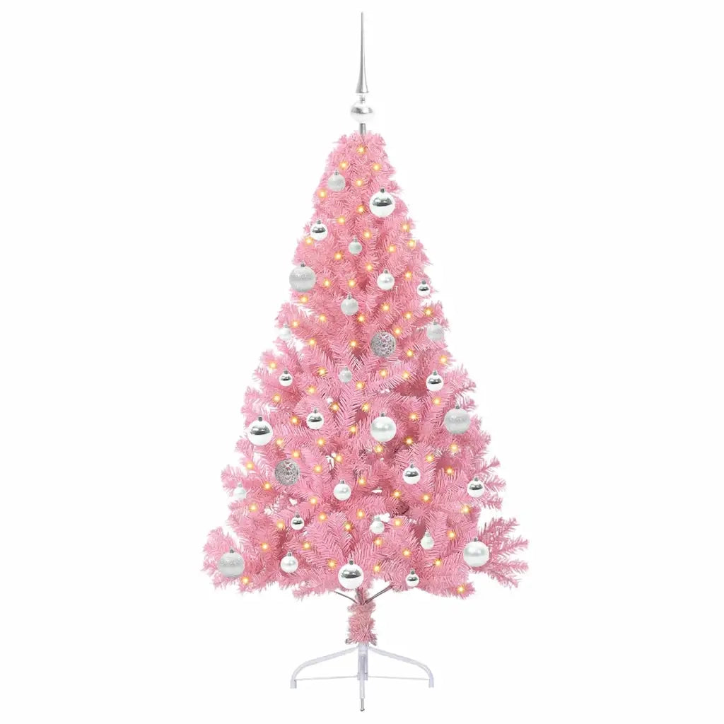 Albero di Natale Artificiale-Albero Natalizio con luci integrate Rosa 150 cm PVC 438215