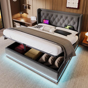 Letto matrimoniale contenitore 180x200 cm in cotone grigio con LED; USB e Type-C