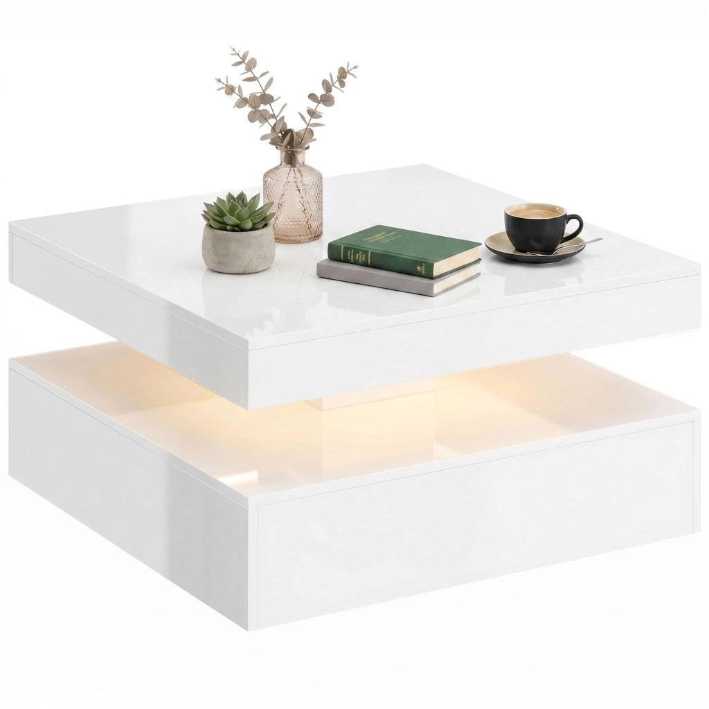 Tavolino da salotto con LED e vano aperto ¨C Minimal ¨C Bianco lucido